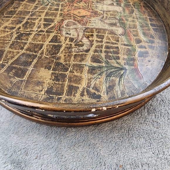 Olde World Style Brown Vintage Serving Tray Handles and Elephant Design - Picture 12 of 12